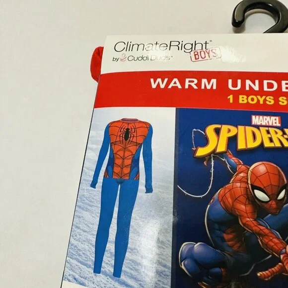 Boys Large 10 12 Warm Underwear/  PJs Spiderman  Long Sleeve Crew & Pant W/ Fly - Picture 5 of 11